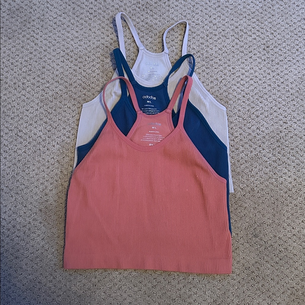 Tan, Pink, and Blur Ribbed Women's Tops